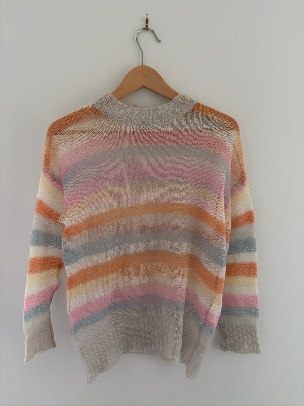 Bimba y Lola Pastel Striped Crewneck sheer knit Sweater, M
